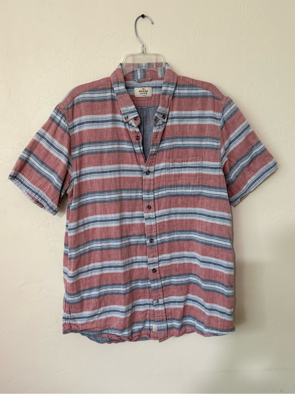 Marine Layer Matador Plaid Short Sleeve Button Down Shirt Lined Cotton Gauze Lg